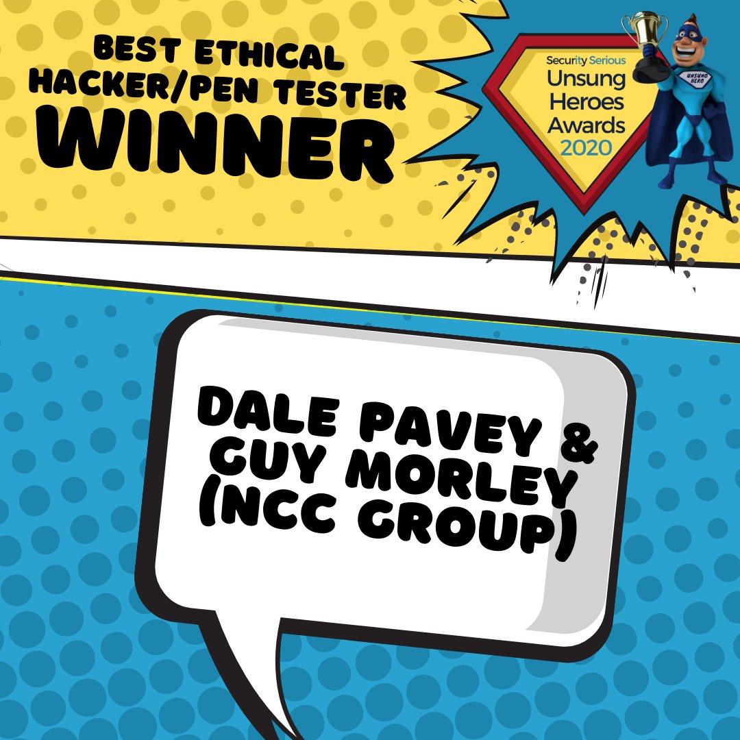 The Best Ethical Hacker/Pen Tester this year is Dale Pavey &amp; Guy Morley <a href="/NCCGroupplc/">NCC Group plc</a>

Well done, guys :)

#UnsungSecHeroes2021