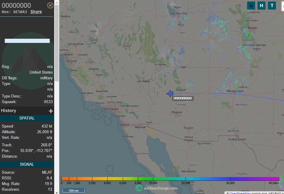 vcdgf555's tweet photo. Tally ho!
USAF B-52H approaching from the east, currently over Arizona at Angels 26, 430 knots!
πΊπΈ 00000000 is B-52H 61-0013 #AE58A3 https://t.co/4j6ibdQSfO