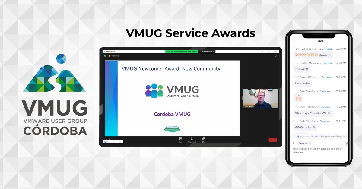 Recibimos VMUG Newcomer Award: 𝗡𝗲𝘄 𝗖𝗼𝗺𝗺𝘂𝗻𝗶𝘁𝘆! 🥳😊Es un honor para nosotros recibir este premio. Agradecemos a <a href="/MyVMUG/">VMware User Group</a> por el apoyo, y en especial a <a href="/rolmk/">Rolando Kohl</a> <a href="/Gerardo/">Gerardo Marín @gerardo@mastodon.mx</a> y Pablo Jesus Aguilar.

<a href="/cristrmercado/">Cristian Mercado</a> y <a href="/radedominici/">Raul Dedominici ®️ Consultor IT</a> VMUG Córdoba Co Leaders. 

#vcommunity #vmug