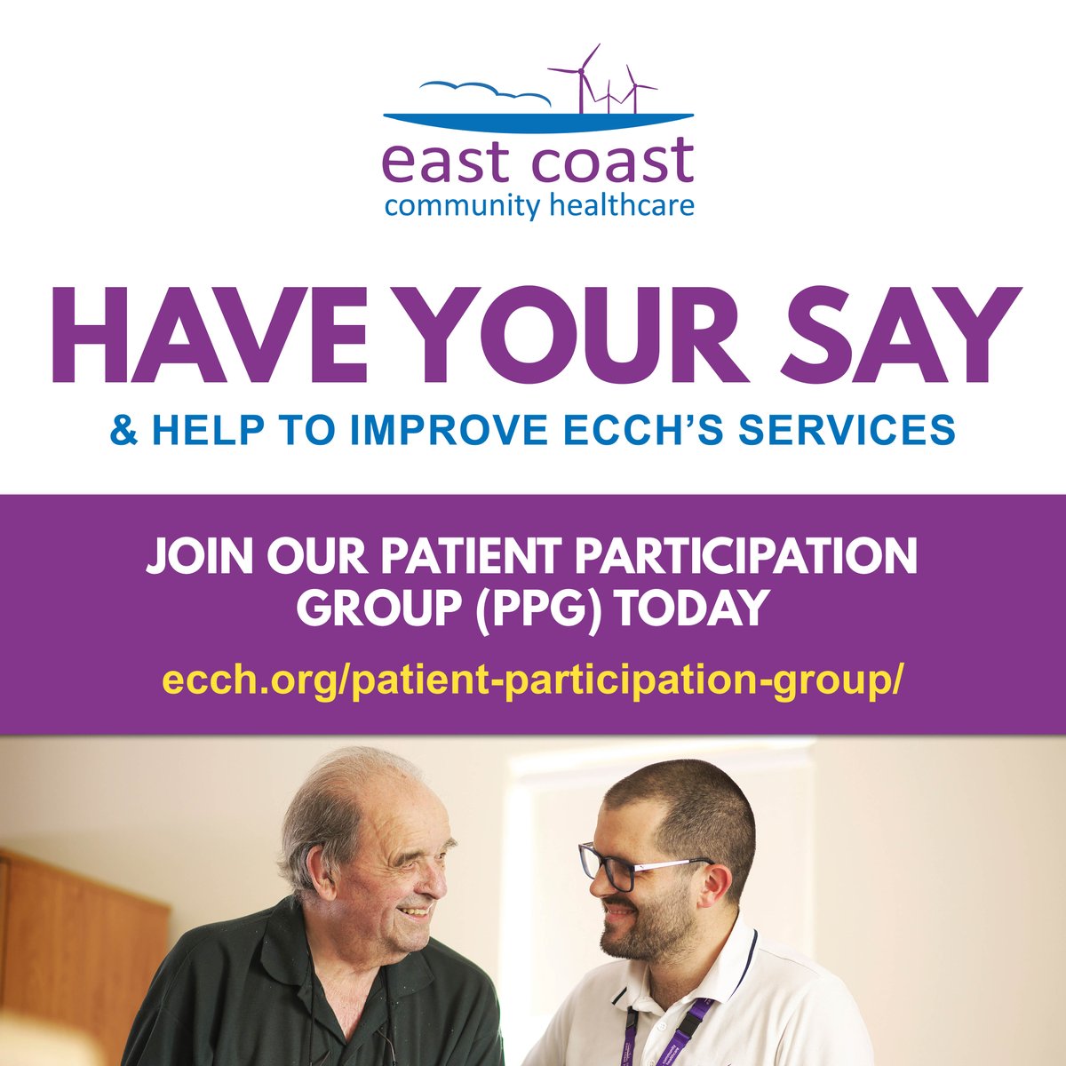 Have your say and help to improve our services by joining our new PPG!

✅ Share your views and get involved in local healthcare issues which affect you
✅ Support us with ideas and suggestions

🖱️ Visit ecch.org/patient-partic…
📧 Email enquiry@ecchcic.nhs.uk
📞 Call 01502 445447