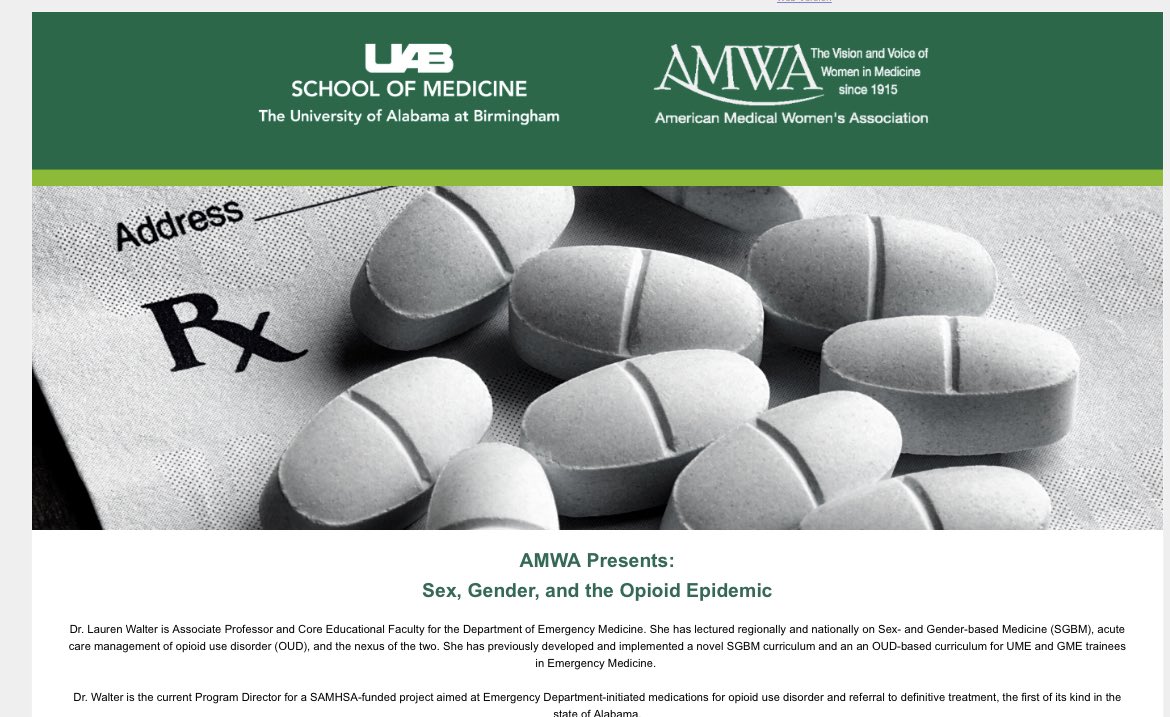 Sex, Gender, and the Opioid Epidemic -Fantastic talk by @laurenwalter for @UABSOM chapter of @AMWADoctors #opioidepidemic #womeninmedicine #womeninhealthcare