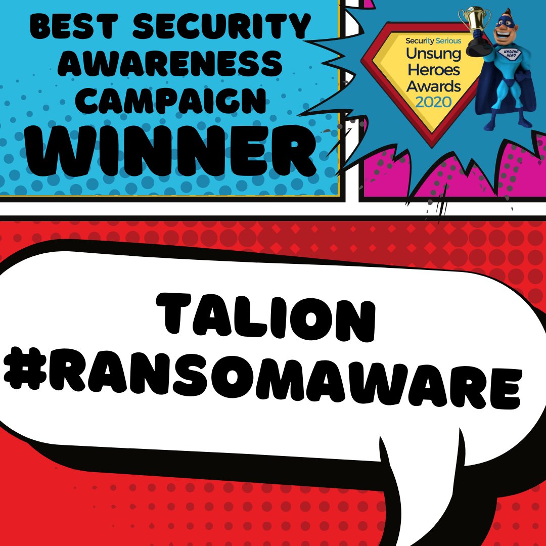 Best Security Awareness Campaign goes to…

<a href="/TalionCyber/">Talion</a> for #RansomAware!

Congrats to the team

#UnsungSecHeroes2021