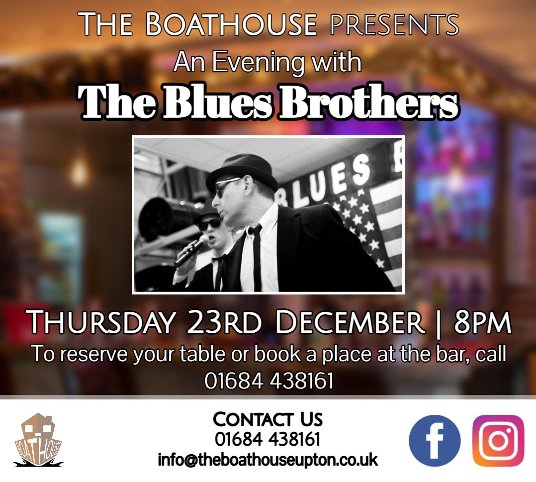 The Boat House (@boathouseupton) on Twitter photo One of many of our Christmas party nights ! Reserve your table now or ask for our other December events #bluesbrothers #worcestershirehour <a href="/malvernhillshr/">#MalvernHillsHour</a> <a href="/Woseventhour/">Worcester Event Hour</a> <a href="/uptonhour/">Upton Hour ⏰</a> #christmaspartynights One of many of our Christmas party nights ! Reserve your table now or ask for our other December events #bluesbrothers #worcestershirehour <a href="/malvernhillshr/">#MalvernHillsHour</a> <a href="/Woseventhour/">Worcester Event Hour</a> <a href="/uptonhour/">Upton Hour ⏰</a> #christmaspartynights