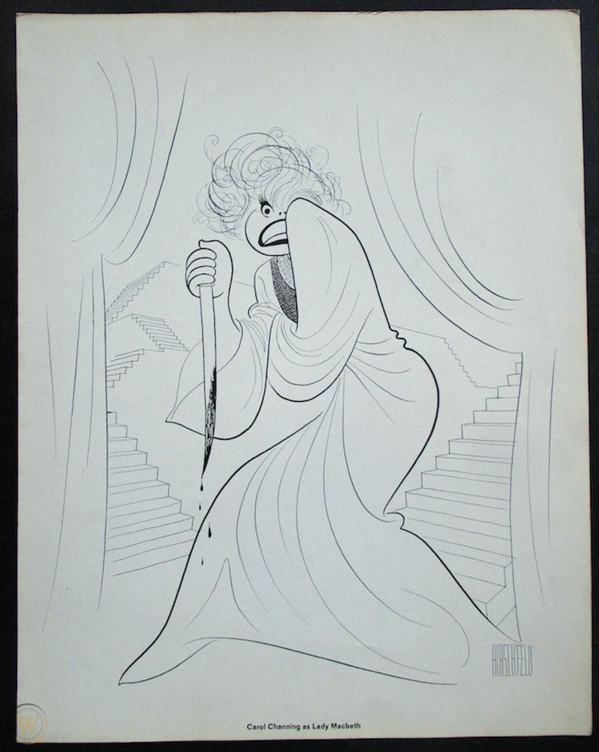 BrowseTheStacks's tweet photo. Unlikely Casting: #CarolChanning as #LadyMacbeth
#Art by #AlHirschfeld
#Comics #ComicArt #Caricatures #Broadway #Theater #UnlikelyCasting #Shakespeare #Plays @realDollyLevi https://t.co/iia0IvTgWj