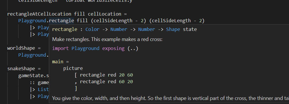 michael_raetzel's tweet photo. Also new: Hover the mouse cursor over references to see the documentation of the referenced code.

#elmlang #elm #functionalprogramming #IDE https://t.co/btOJX0C59i