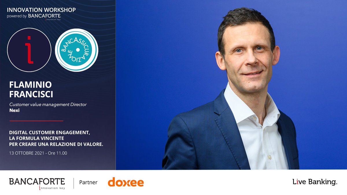 BancaforteABI's tweet photo. Domani #13ottobre - ore 11 #direttastreaming gratuita #Bancaforte #Doxee https://t.co/4D8o5APsDw - con Flaminio #Francisci di #Nexi parleremo dell'importanza di creare una #collaborazionedigitale con il #cliente per stimolare #servizi #pagamentodigitale creando #valore e #fiducia https://t.co/6YpWjF0ZKO