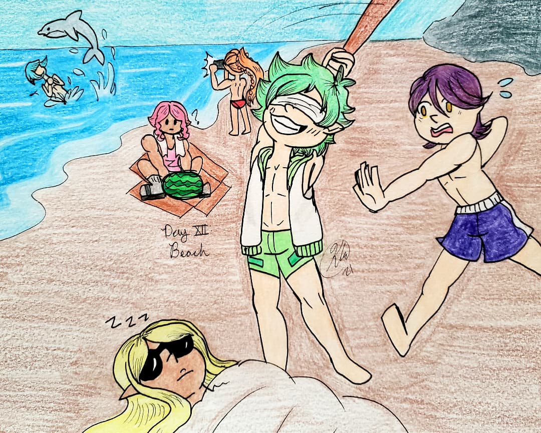 ridermatsu's tweet photo. [#fairytober #fairyranmaru] Day 12: Beach ⛱ 
#fanart #ranmaruai #jukamatsuoka #uruuseiren #homurahoterase #takarautashiro #siriustenroin #traditionalart #artistsontwitter #illustration https://t.co/uPs7TNYhb9