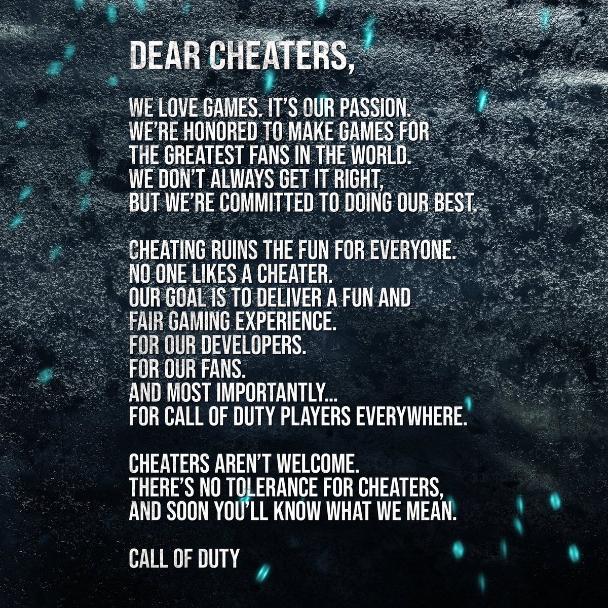 ModernWarzone's tweet photo. 🚨 BREAKING 🚨

The official Call of Duty twitter account has issued a warning to cheaters. 

News about the NEW anti-cheat in #Vanguard and #Warzone is releasing tomorrow! https://t.co/H8xjEelve4