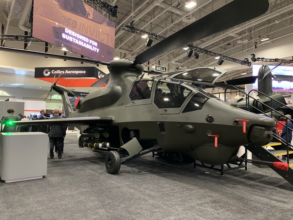 MarcusReports's tweet image. This is the @BellFlight 360 Invictus (full-sized model). The company is pitching this to replace the OH-58 Kiowa scout helicopter #AUSA2021