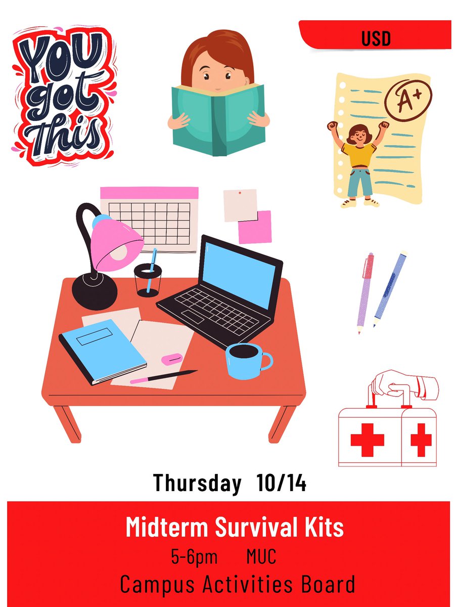 Thursday CAB is hosting Midterm Survival Kits in the MUC Pit from 5-6pm!