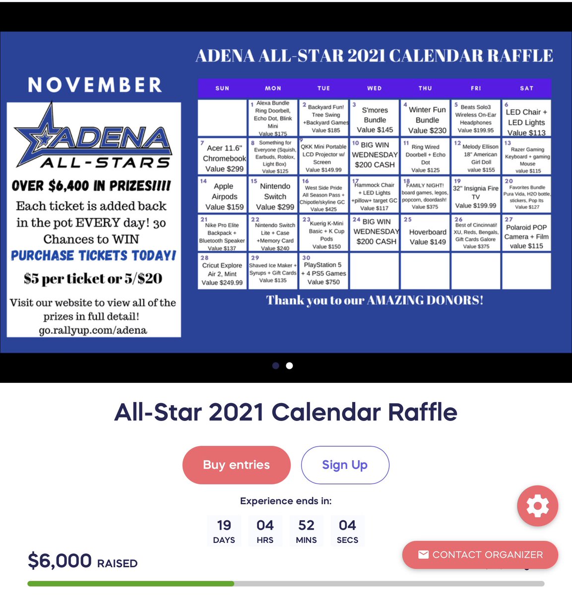Take10withT's tweet photo. #TeamAdena has raised $6k so far for @AdenaElementary ! Buy your ticket today. https://t.co/LQrrfYr6y6 https://t.co/KqV5DFi57S