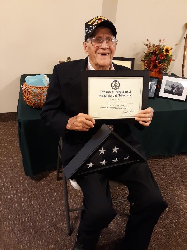 RepDaveJoyce's tweet photo. Please join me in wishing William Wolfgang, a WWII @USArmy vet, a happy 100th bday! I was honored to give him a Certificate of Congressional Recognition and a 🇺🇸 flown over the US Capitol in his name.

Thank you for your service, sir. We wish you continued health and happiness! https://t.co/DqPCdDlDTP