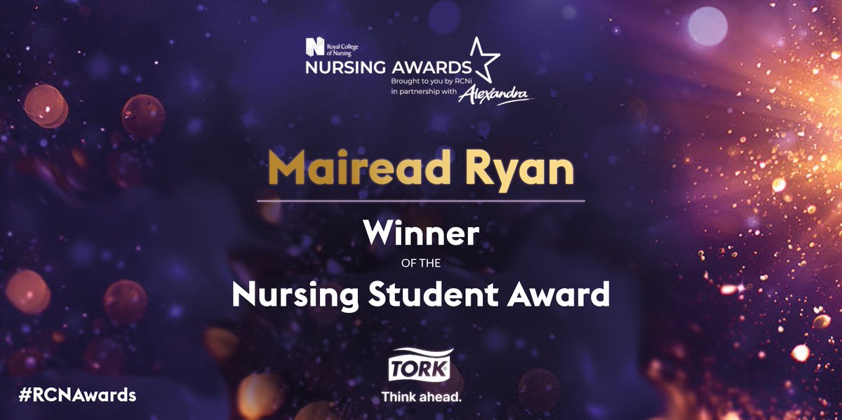 rcni's tweet photo. !!WINNER!!
Congratulations to Mairead Ryan from @QUBSONM -  winner of the Nursing Student category of RCN Nursing Award finalist, sponsored by @TorkUK 

Mairead led initiatives to promote positive #mentalhealth. She has increased awareness of addictions. 

#RCNawards https://t.co/18TTYOAfhV
