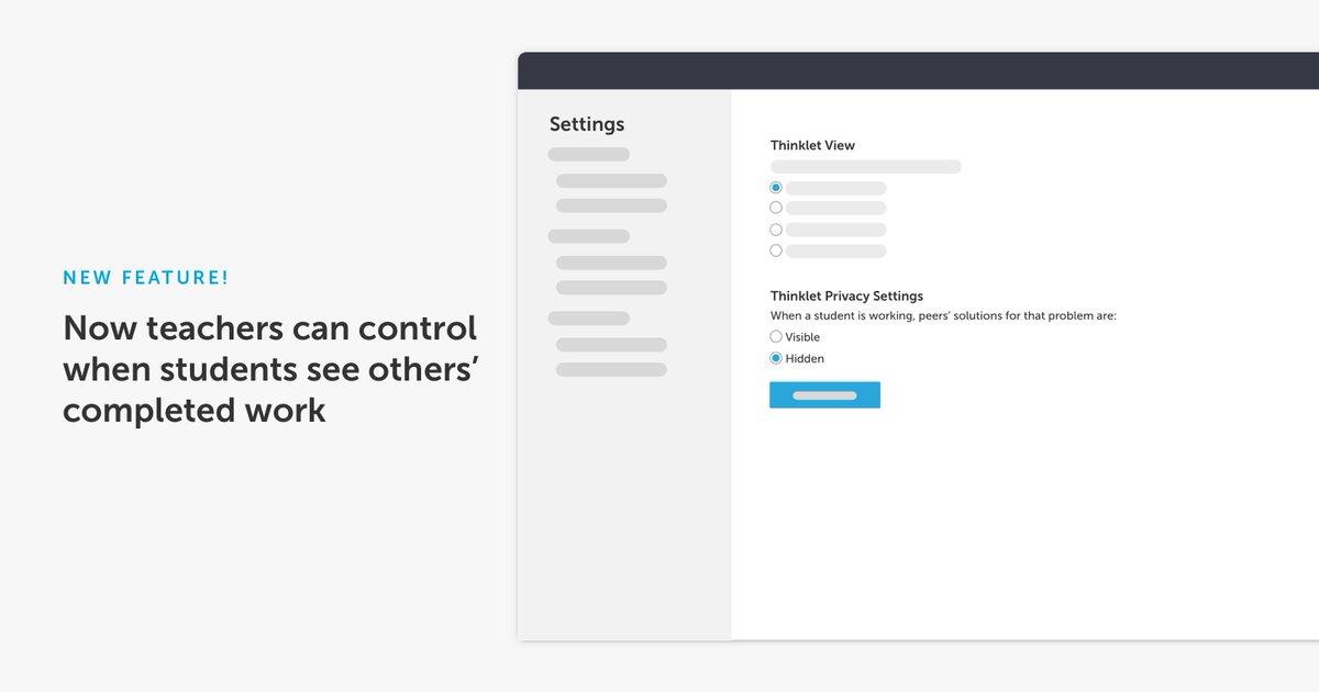 Tip Tuesday: You can control when students see others’ completed work. Under your user name, select Settings&gt;Gallery to allow work to be seen or hidden in the student gallery. Log in or sign up for a free trial to see these tools in action app.cuethink.com #makemathsocial