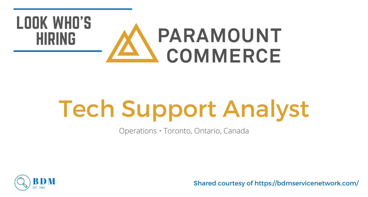 Paramount Commerce is Hiring! Tech Support Analyst in #Toronto, Ontario ow.ly/kz3x50FgOWq

courtesy ow.ly/Kztf50EZAg1
#torontojobs #gtajobs #techsupportjob #techsupportjobs #techjob #techjobs #hiring #nowhiring #hiringnow #jobs #jobopportunity #jobopening #careers