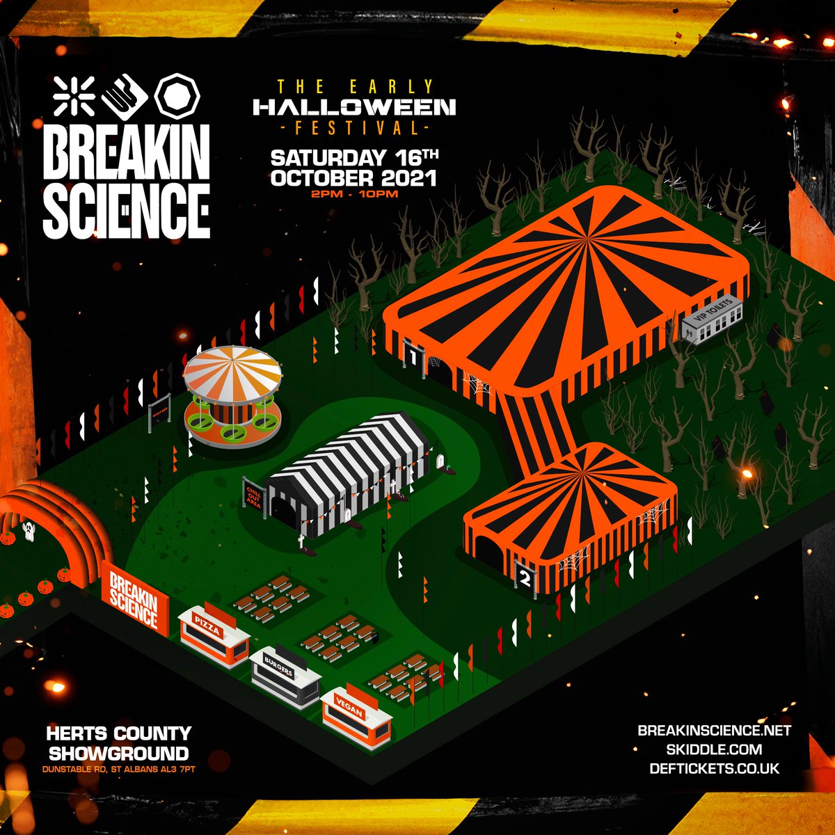 breakinscience's tweet photo. THIS SAT • FINAL TIX https://t.co/h18O5rn57G • #BreakinScience Early #Halloween #Festival Sat 16 Oct • 2-10pm #Herts County Showground • 30mins from #London on M1 @KOTRTWEETS @VOLTAGE_DRUMS @SerumDnb @bladerunnerdnb @injamusic @BouProds @hedexuk @djhazard_playaz @bennyl_dnb https://t.co/CBtuoaJn3a