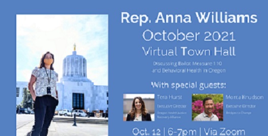 Responding to #AddictionCrisis, Oregon voters passed Ballot Measure 110~discuss with Rep Anna Williams & local experts today, Oct 19, 6pm, how people with substance use disorders are treated within state's healthcare, housing, criminal justice systems bit.ly/3BEhRmJ