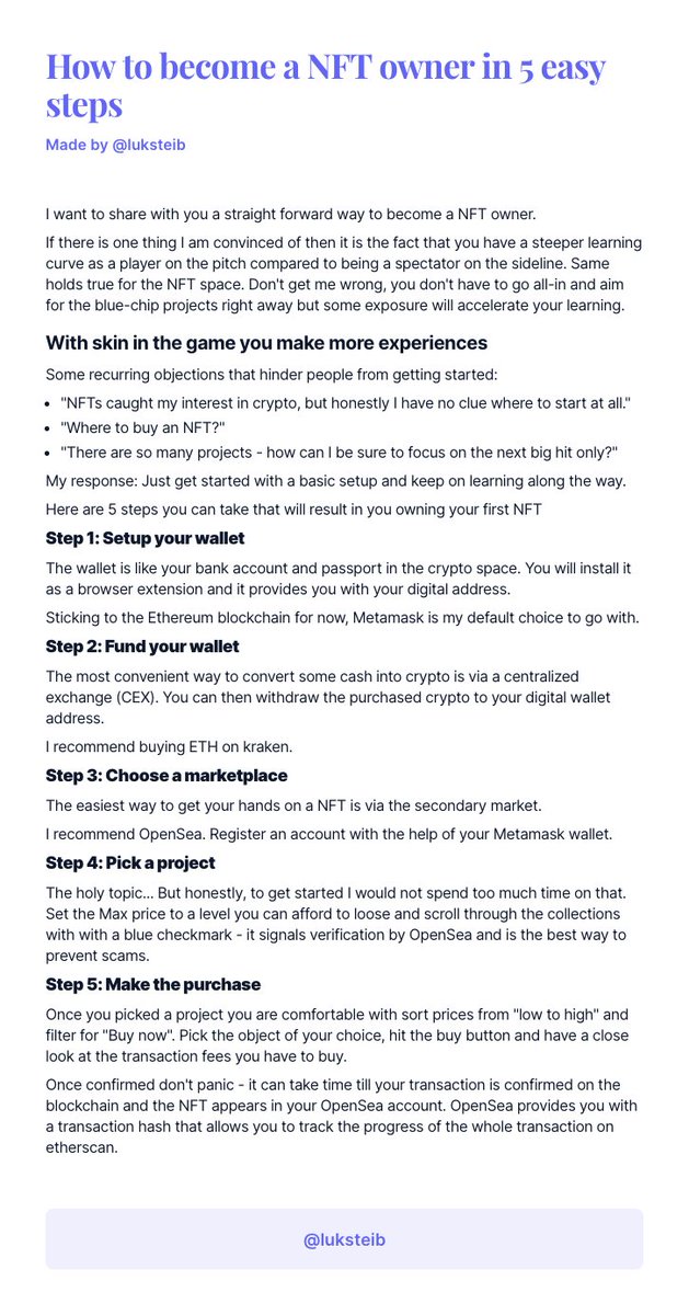 Have some skin in the NFT game to accelerate your learning. Here's a breakdown of some basics