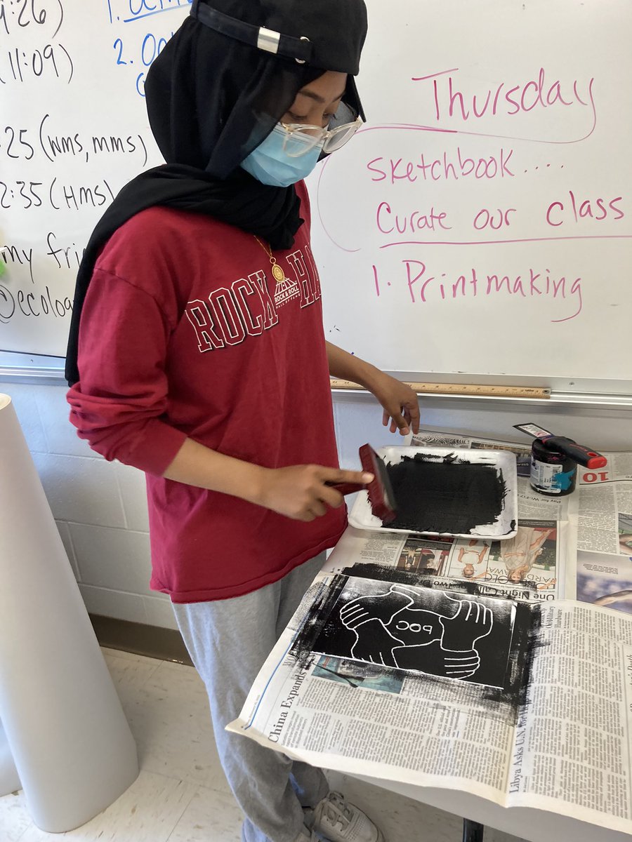 EcologyAnd's tweet photo. Students are using data and research from the #highwaterline project as the concept for their printmaking project. @HCSD_ILC @HilliardSchools #printmaking #climatechange #advocacy https://t.co/7b6dmogRZh