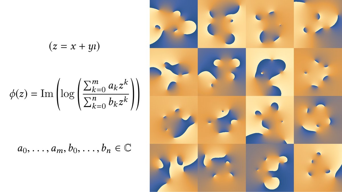 keenanisalive's tweet photo. @sellan_s I don't know what a "neural network" is beyond a composition of parameterized functions that you can (easily) differentiate w.r.t. the parameters.

In that case, you can use the imaginary part of the log of a random meromorphic function (i.e., a ratio of complex polynomials). https://t.co/VavDAwoass