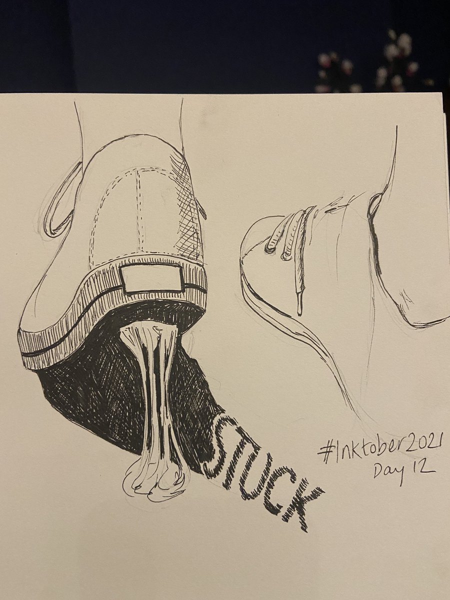 #inktober2021 
Day 12 : stuck 
Got fed up and couldn’t be bothered finishing the second shoe 🙄🤭