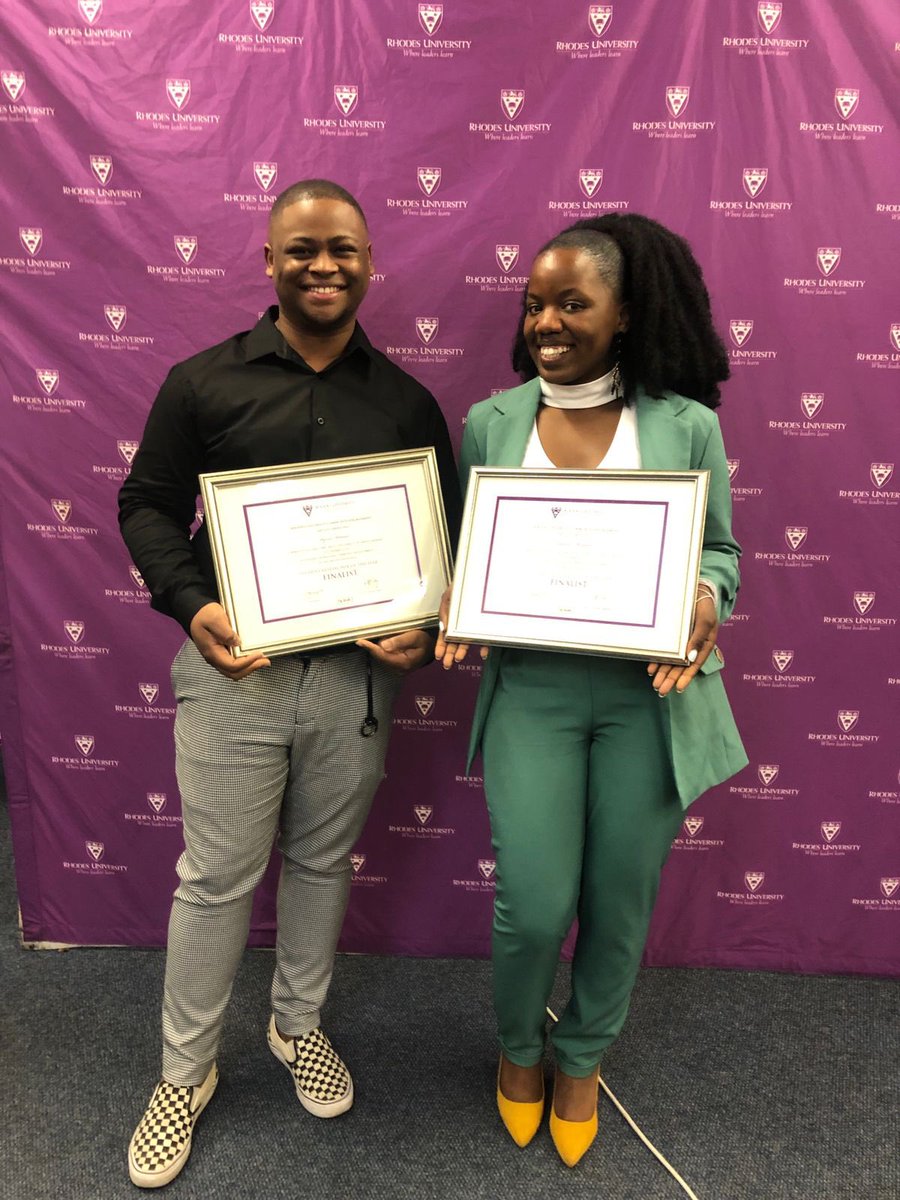 Rhodes_JMS's tweet photo. Congrats to our two #MAstudents #Kyran and #Nontokozo who were awarded certificates as finalists in the #student #researcher award category for #communityinvolvement! @RUengagement @RecruitmentRu https://t.co/qvtXAbqGcn