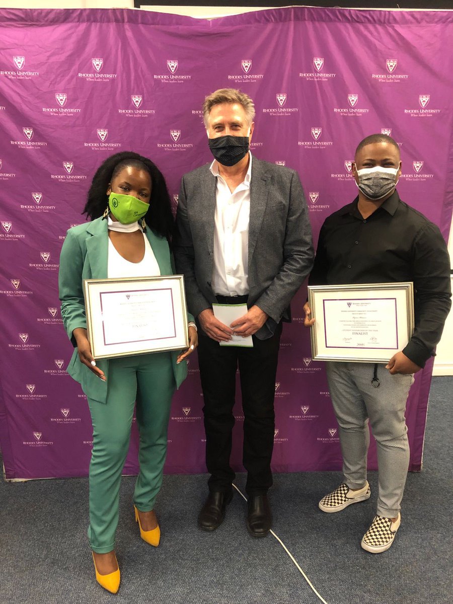 Rhodes_JMS's tweet photo. Congrats to our two #MAstudents #Kyran and #Nontokozo who were awarded certificates as finalists in the #student #researcher award category for #communityinvolvement! @RUengagement @RecruitmentRu https://t.co/qvtXAbqGcn