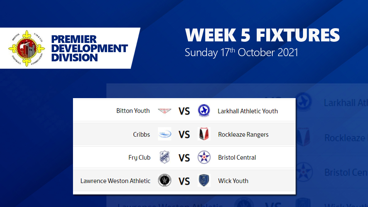 Bristolu21's tweet photo. Week 5 Fixtures - After the GFA Cup, most teams are back in league action this weekend. #BFCLdev
@Bittonjunafc @LarkhallYouthFC @CribbsFC @rockleaze @FryClubJFC @Bristol_central @AthleticWeston @Wickfc18s @FryClub21s @swsportsnews @bsoccerworld https://t.co/CyRPO3wzW4