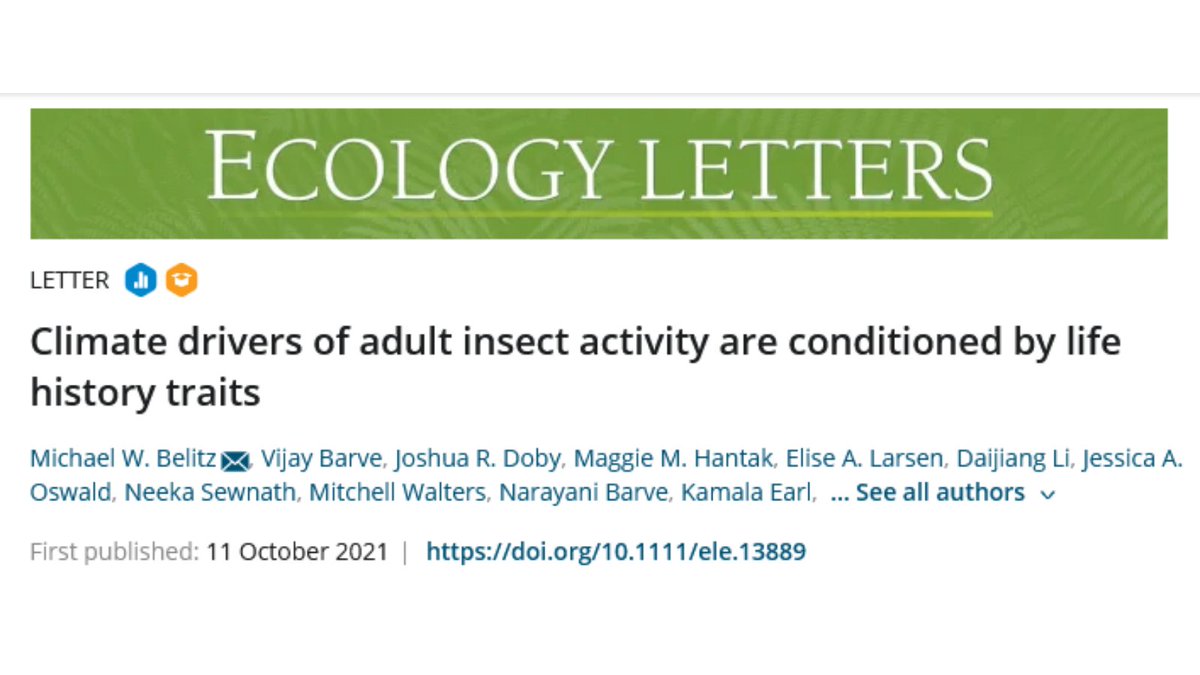 Vijay Barve (@vijaybarve) on Twitter photo New Paper (early view): "Climate drivers of adult insect activity are conditioned by life history traits". Using largely #CitSci <a href="/inaturalist/">iNaturalist</a> records. <a href="/GBIF/">GBIF @biodiversity.social/@gbif</a> #CiteTheDOI: ✅
doi.org/10.1111/ele.13… New Paper (early view): "Climate drivers of adult insect activity are conditioned by life history traits". Using largely #CitSci <a href="/inaturalist/">iNaturalist</a> records. <a href="/GBIF/">GBIF @biodiversity.social/@gbif</a> #CiteTheDOI: ✅
doi.org/10.1111/ele.13…