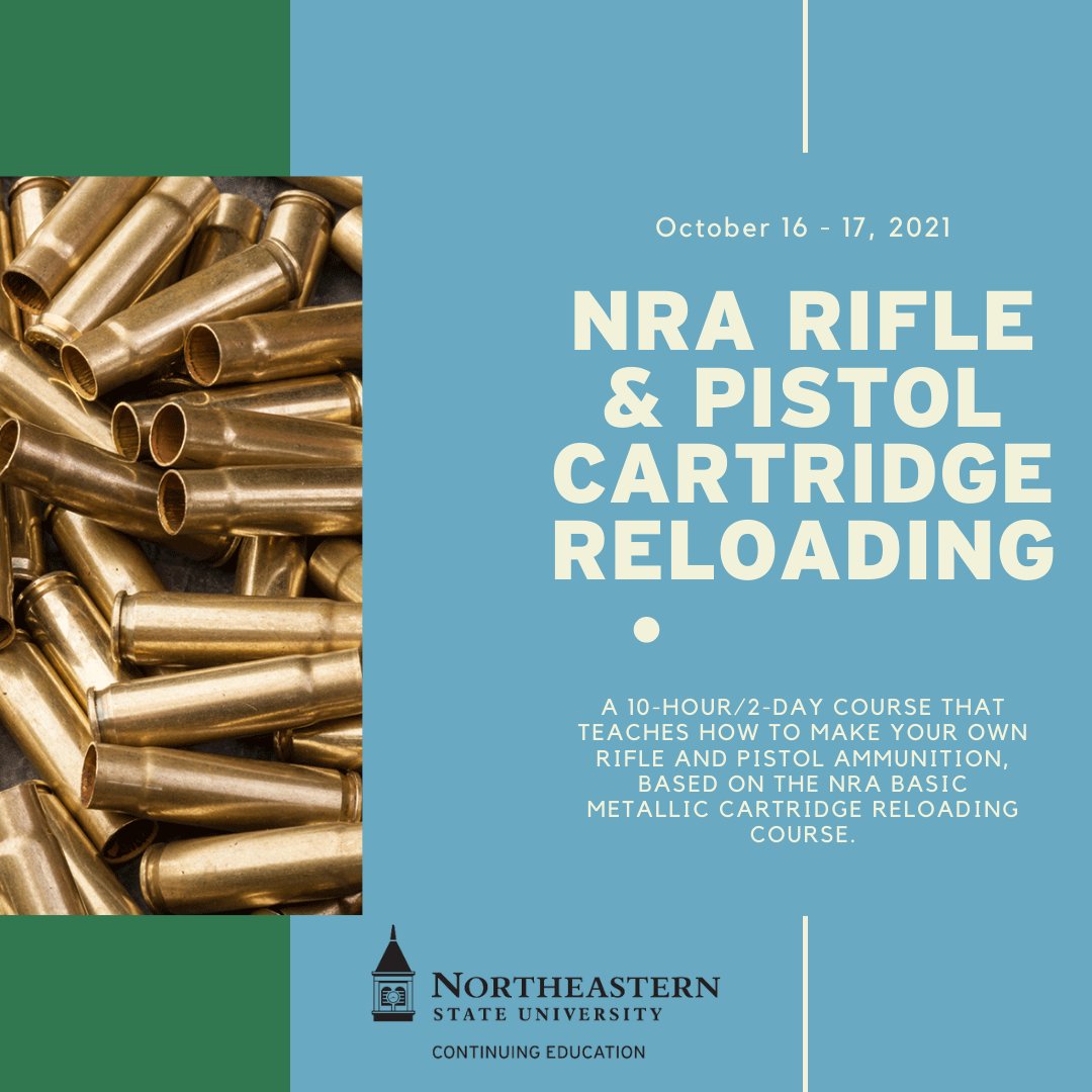 Join Dr. Salmon in this weekend's reloading course to learn how to make your own ammo! No experience required. Materials provided! More information can be found at academics.nsuok.edu/continuingeduc…