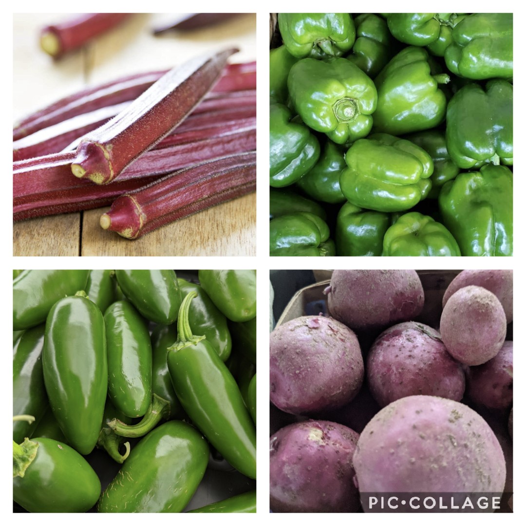 Have you tried Purple Okra yet?  Gene Fleetwood will have both Green and Purple Okra at the market Wednesday, along with Potatoes, Peppers, Jalapenos, and some Green Beans.  Our October hours are 9-noon, Wednesday and Saturday, through the end of the month.