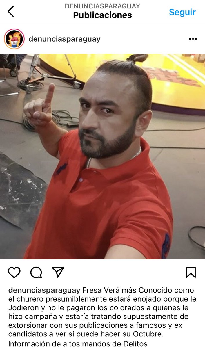 El Jodido fue jodido más Conocido como el churero presumiblemente esta enojado porque no le pagaron los colorados a quienes le hizo campaña y estaría tratando supuestamente de extorsionar con sus publicaciones a famosos y ex candidatos a ver si puede hacer su Octubre
InfoDelitos