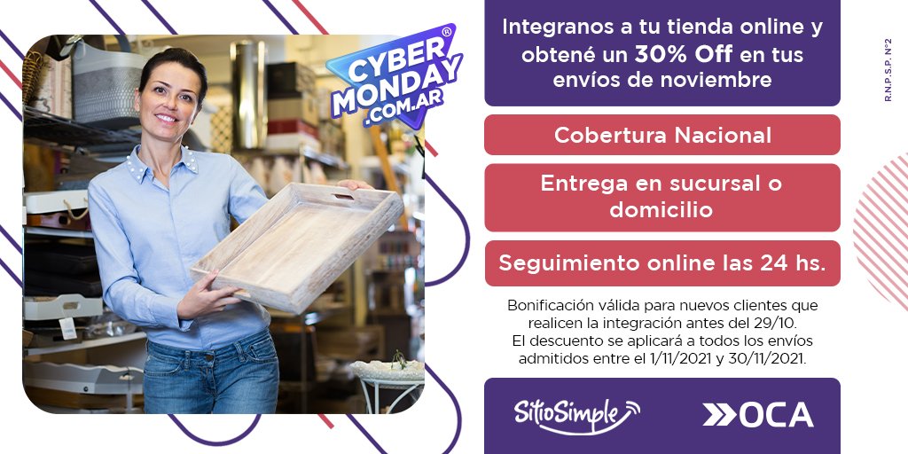OCACorreoOK's tweet photo. 📣 Falta menos para #CyberMonday2021 ahora es mucho más fácil tener tu sitio web personalizado con #SitioSimple
🔸Empezá hoy a vender en Internet, integrá a OCA a tu tienda online, en noviembre vamos a bonificar tus envíos con un 30%OFF
🌐 https://t.co/JAT77QPGYz
@DonWebOficial https://t.co/vUSN2e7gFO