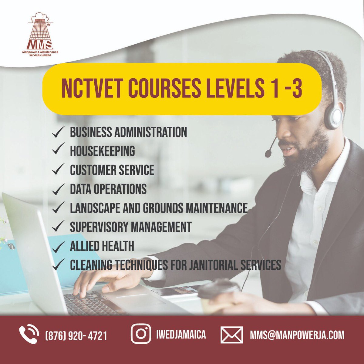 MMSGroupLtd's tweet photo. Did you know❓MMS group through our very own iWed Institute offers quality training and accredited development programmes in partnership with NCTVET-Heart Trust/NTA

Contact us for more information: 
📞(876)920-4721
📩mms@manpowerja.com https://t.co/GtPYv9pCJ1