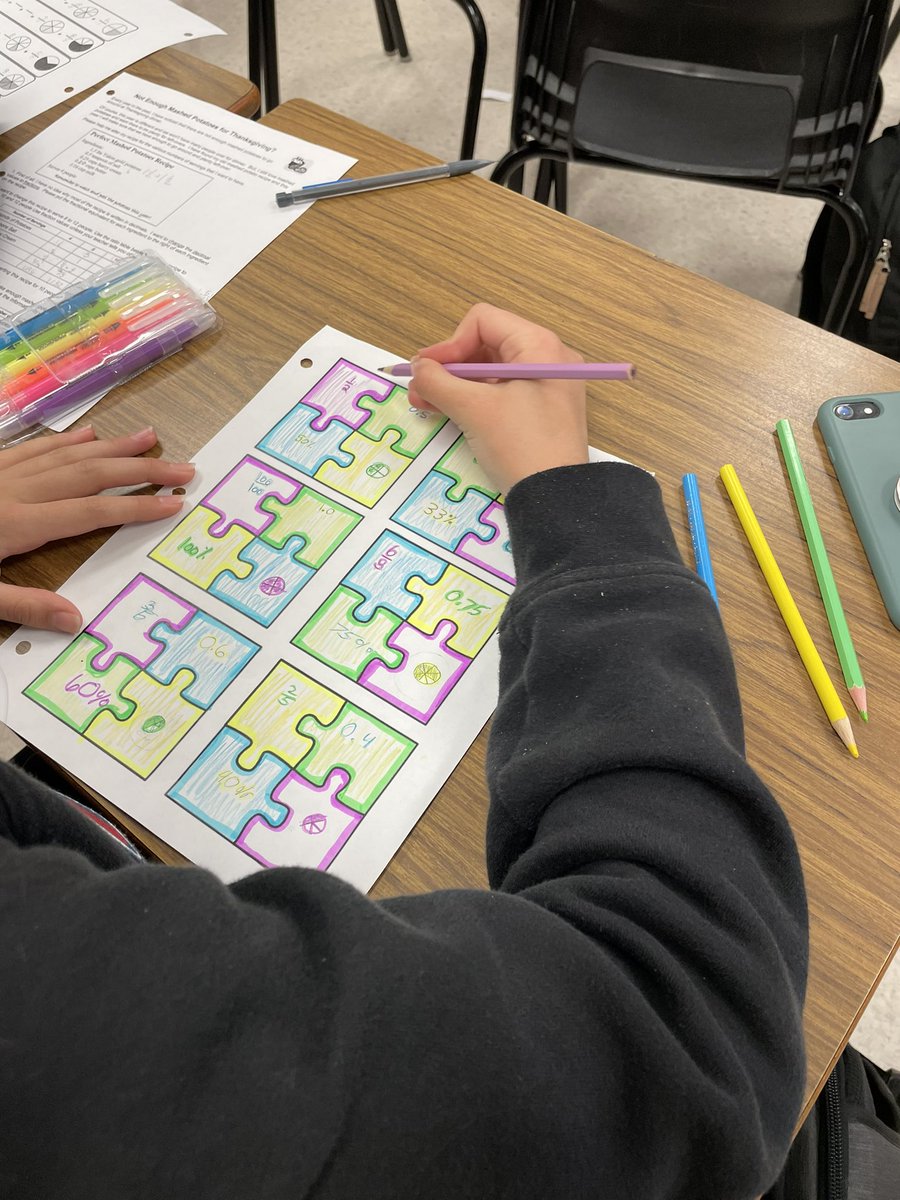 Londyn_Irving's tweet image. PUZZLE PROJECT! Task was to create their own puzzle using equivalent fractions, decimals and percents. Then they had the opportunity today to put together their classmates puzzles 🧩 #math9