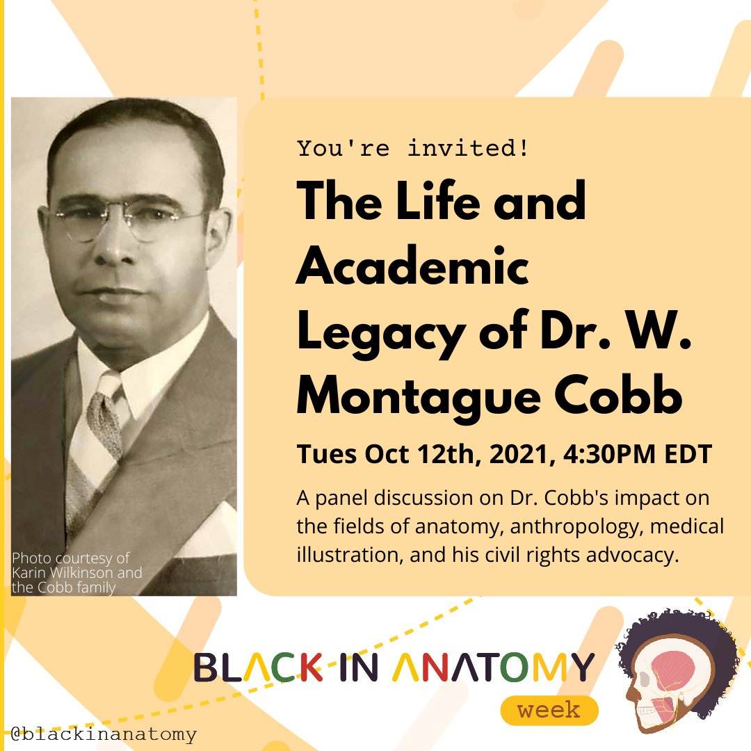 blackinanatomy's tweet photo. The friends and family participating in the #CobbPanel are Dr. Michael Blakey, his mentee and friend, Sehar Peerzada, his goddaughter, Dr. Robert Wilkinson, his son-in-law, and Karin Wilkinson, his granddaughter.
#AnatomyArt
#BlackinAnatWeek https://t.co/1DrX5PZqKt