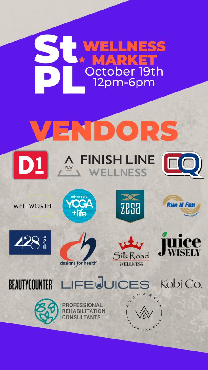 Join <a href="/StPLdowntown/">Saint Paul Downtown Alliance - #LetsGrowStPL 🏙</a> and our neighbors at <a href="/d1saintpaul/">D1 Training Saint Paul</a>, <a href="/ConquerNinja/">conquer ninja</a>, and <a href="/FLWStPaul/">Finish Line Wellness St. Paul</a> for the 1st of its kind #WellnessFair at Treasure Island Center.

October 19 | 12 p.m. to 6 p.m.

growstpl.com/#calendar-61bb…