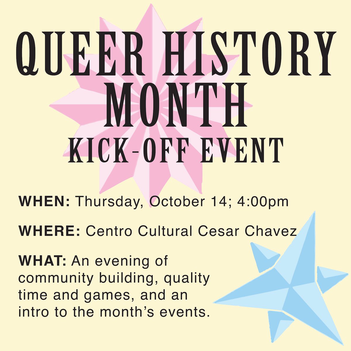 SOL_OSU_QTPOC's tweet image. Hey family! Join us on our Queer History Month kickoff event this Thursday at the Centro 💙
