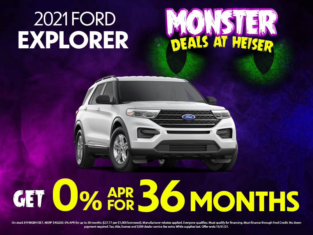 heiserford's tweet photo. Take advantage of Monster Deals at Heiser this month! Check out this 2021 Ford Explorer and more October specials here: https://t.co/2bhWmnOIKn https://t.co/owwD268GH9