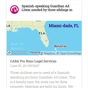FloridaProBono's tweet photo. #ProBono case available from @caba_probono: 3 children in need of Spanish-speaking Guardian Ad Litem. Family case; work can be done remotely. Hearings are on Zoom. Support, templates, & access to free CLEs offered. Learn more: https://t.co/CtClf3vjnb #TakeaCaseTuesday https://t.co/S6QG4wxp0e