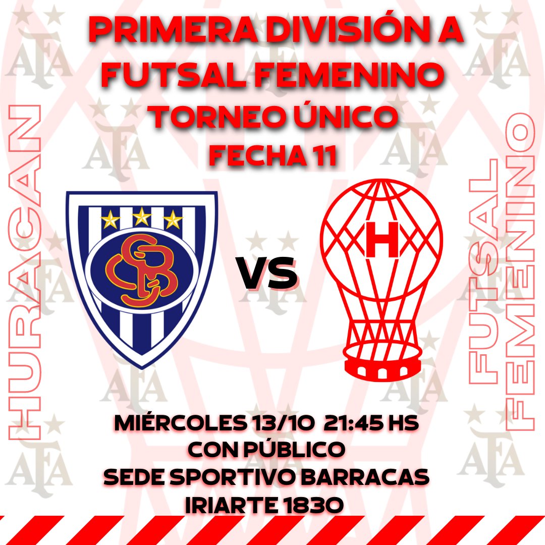 HuracanFutsal's tweet photo. Futsal Femenino ⚽️🎈

Por la 11ra fecha del Torneo Único de la Primera A de Futsal Femenino de @afa.oficial las chicas se enfrentan a su par de @sportivofutbol

⚽️ Fecha 1️⃣1️⃣
 #sportivobarracas 🆚️ #Huracán
📅 MIÉRCOLES 13/10
🕑 21:45 HS
🏟 SPORTIVO BARRACAS
✅ CON PÚBLICO https://t.co/4g3EwhCy5A