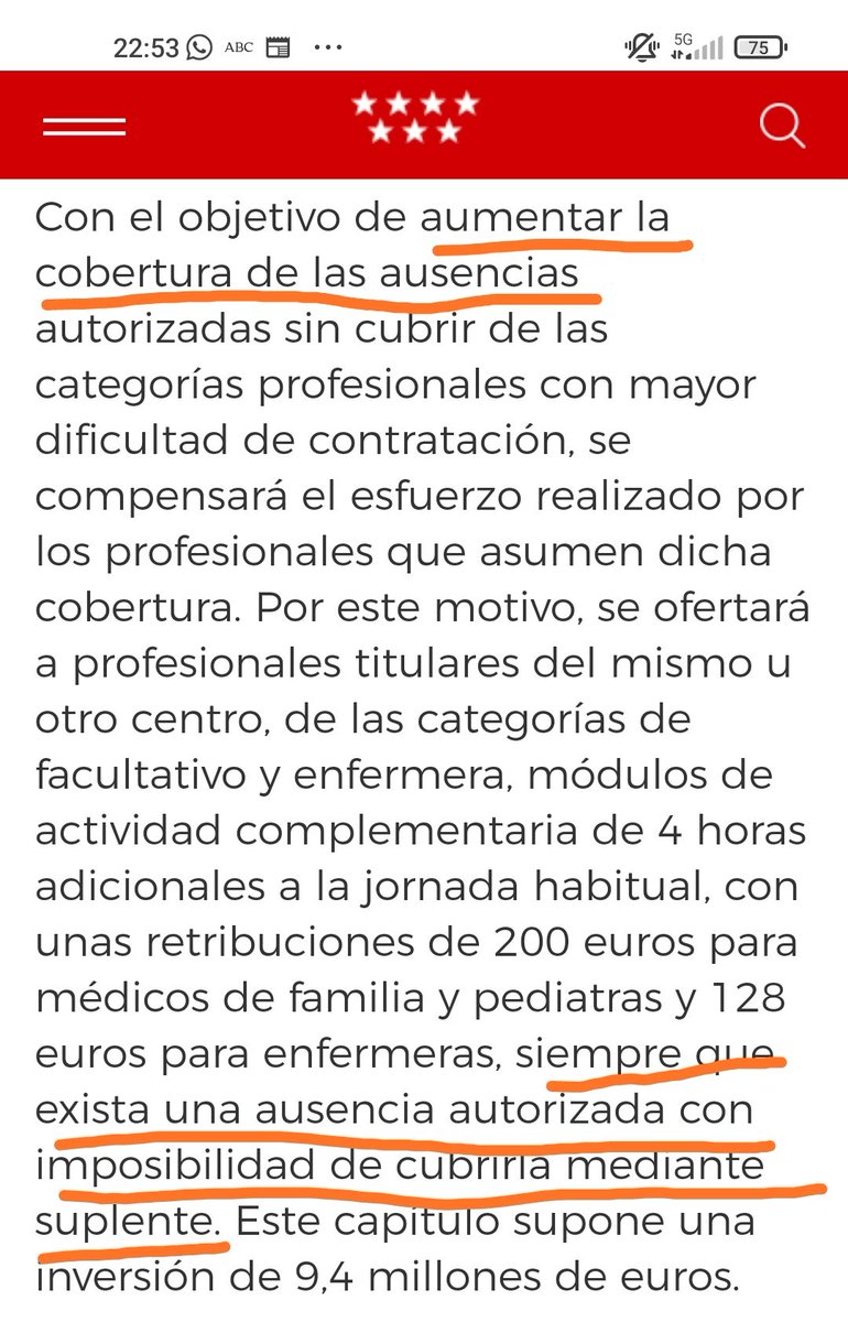 Quizás <a href="/IdiazAyuso/">Isabel Díaz Ayuso</a> , <a href="/eruizescudero/">Enrique Ruiz Escudero</a>  no se ha enterado que <a href="/SaludMadrid/">Salud Madrid</a>  ya NO ESTÁ AUTORIZANDO el pago de los MÓDULOS de ACTIVIDAD EXTRAORDINARIA para cubrir las  ausencias que no se pueden cubrir mediante suplente, en centros de salud. VA en Su PLAN shar.es/aWCQQz