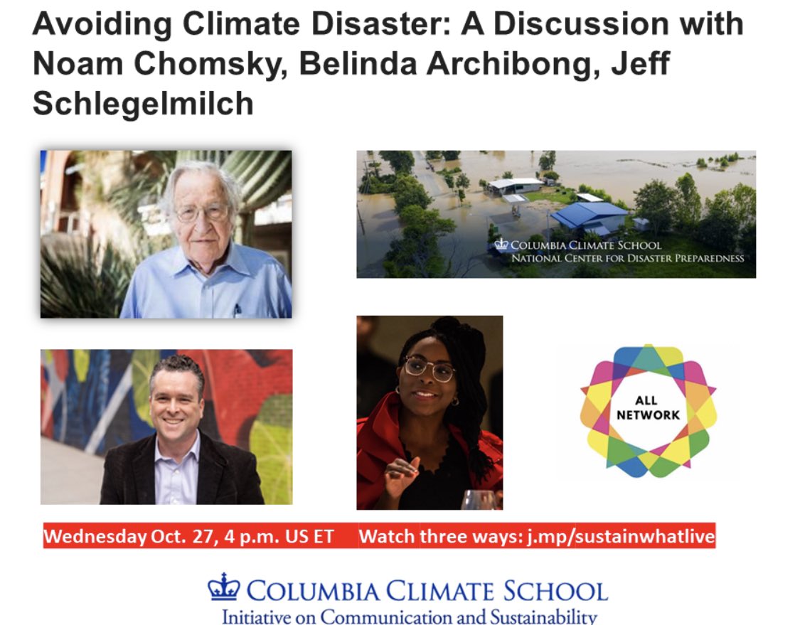 j_devincenzo's tweet image. Later this month on 10/27: Avoiding Climate Disaster, with Noam Chomsky, @belindaarch of @BarnardCollege, @jeffschlegel of @columbia_ncdp hosted by @Revkin via #sustainwhat @columbiaclimate with student voices from @TeachersCollege @TCSustainable @TCStudentSenate