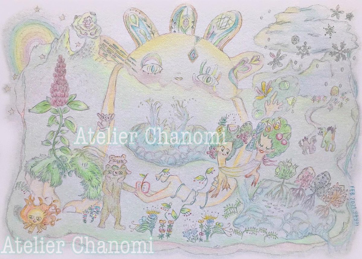 YayoiColorful's tweet photo. 鉛筆✖️#色辞典
色を試しながら手探りで塗っていきました。２月イラスト完成〜！そしてとても色味が薄い（爆）次はもっと濃く塗ろうと誓うyayoiでありました🌈✨

去年の秋、毎月イラストを発表しようと madoka の９月のイラストからスタートし、交代で描き始めました。【#2022年カレンダー 販売中】 https://t.co/2gz5u1f4E6