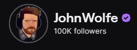 JohnWolfeYT's tweet photo. Thank you for 100k on Twitch!!🤗 https://t.co/JiugIT6nwF