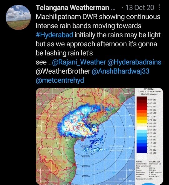 balaji25_t's tweet photo. Some of the tweets which I tweeted on October 13, 2020 alerting people about the heavy rains. This was very initial days of weather blogging, turning point of my journey as a weatherman this 1year ❤❤. @HiHyderabad @DonitaJose #13OCT2020 #HydDeluge2020 https://t.co/TZRNOV2DFz