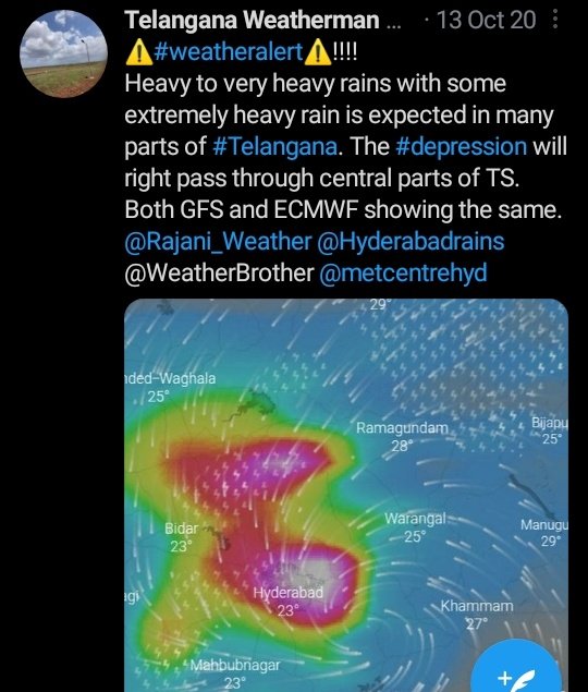balaji25_t's tweet photo. Some of the tweets which I tweeted on October 13, 2020 alerting people about the heavy rains. This was very initial days of weather blogging, turning point of my journey as a weatherman this 1year ❤❤. @HiHyderabad @DonitaJose #13OCT2020 #HydDeluge2020 https://t.co/TZRNOV2DFz