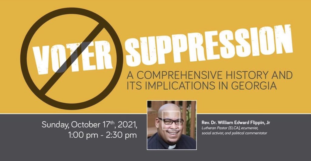 pastorbilljr's tweet photo. I am looking forward to sharing for October's Lunch &amp; Learn at St. John’s Lutheran, Atlanta. The focus will be on voter suppression and its history in Georgia. 
 Also, we learn about grassroots organizing and building Interfaith collaboratives in shaping the Beloved Community. https://t.co/tvR1cSrZoR