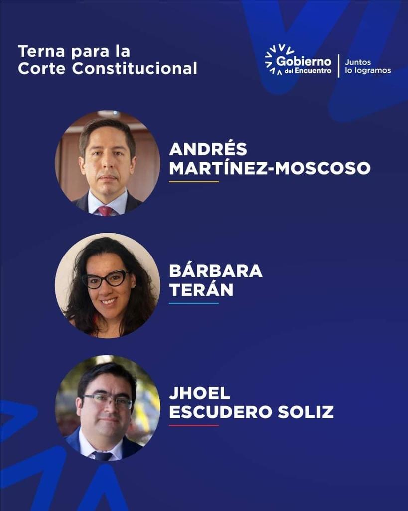 Querido <a href="/andresmartmos/">Andrés Martínez-Moscoso</a> muy merecida nominación 
al ser parte de la terna propuesta por el Ejecutivo <a href="/LassoGuillermo/">Guillermo Lasso</a> para la renovación de la <a href="/CorteConstEcu/">Corte Constitucional</a> digno representante del Azuay y Austro del País ! Éxitos!