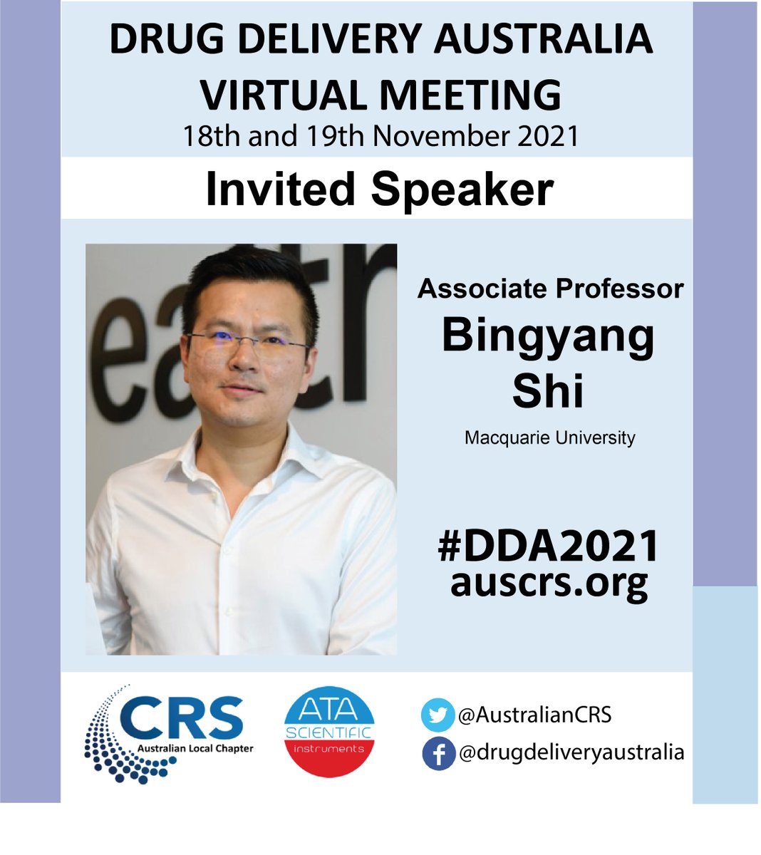 Drug Delivery Australia (@australiancrs) on Twitter photo Interested in how we can deliver drugs past the BBB to the brain?🧠Bingyang Shi from <a href="/Macquarie_Uni/">Macquarie University</a> will give a talk at the #DDA2021 annual virtual meeting ➡️
held 18-19th Nov. 💫 Abstract submissions and rego now open! <a href="/CRSScience/">Controlled Release Society</a> <a href="/CRS_YSC/">Young Scientist Committee YSC-CRS</a>
researchers.mq.edu.au/en/persons/bin… Interested in how we can deliver drugs past the BBB to the brain?🧠Bingyang Shi from <a href="/Macquarie_Uni/">Macquarie University</a> will give a talk at the #DDA2021 annual virtual meeting ➡️
held 18-19th Nov. 💫 Abstract submissions and rego now open! <a href="/CRSScience/">Controlled Release Society</a> <a href="/CRS_YSC/">Young Scientist Committee YSC-CRS</a>
researchers.mq.edu.au/en/persons/bin…